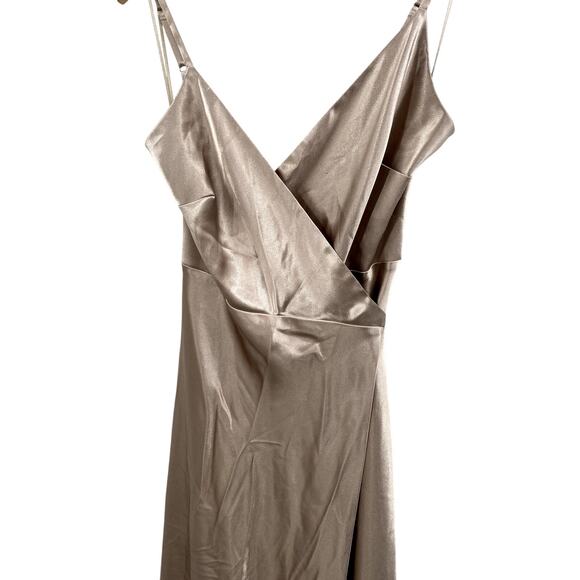 Birdy Grey Wrap Dress Shiny Satin Neutral - Picture 3 of 6